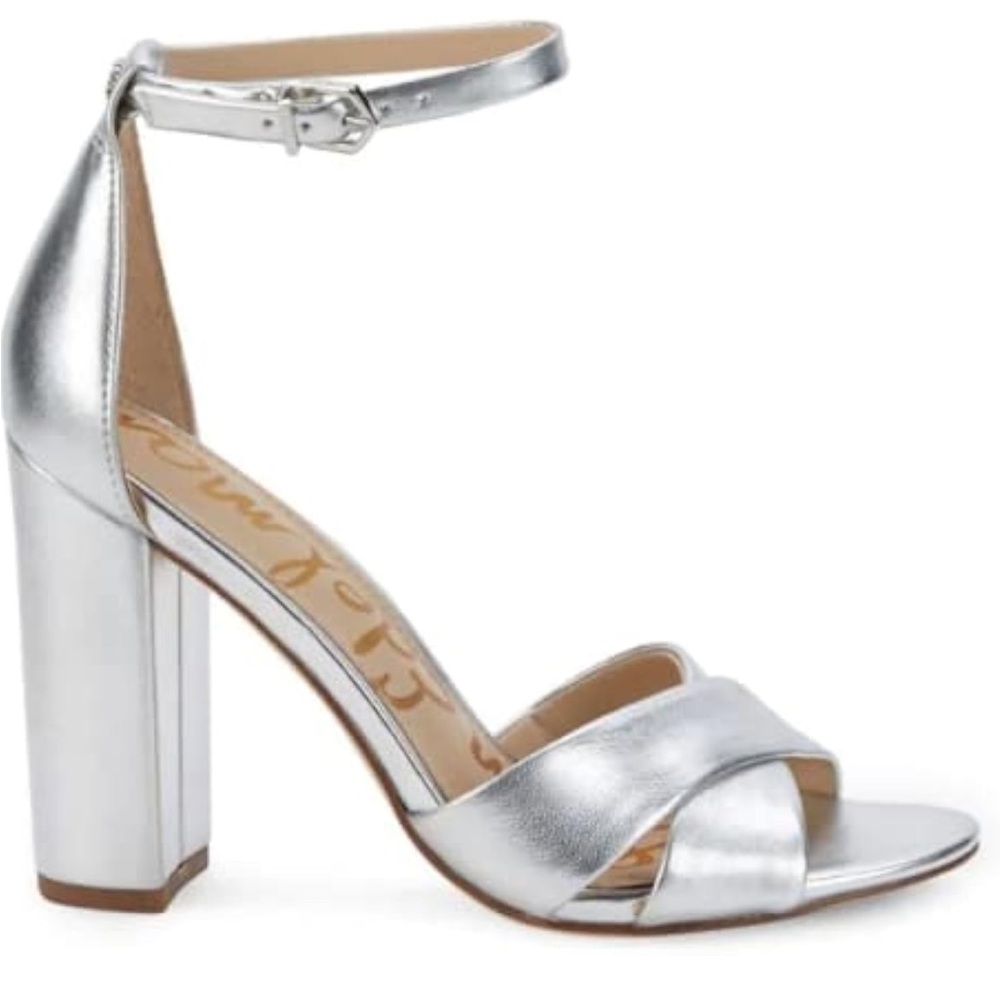 SAM EDELMAN Women's Yancy Block-Heel Crossover Sandals, Silver. Size 7.